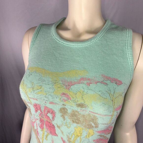 Vintage 1960s Mint Green Novelty Knit Tank Top | Scenic Bicycle Print Sleeveless - Picture 5 of 14